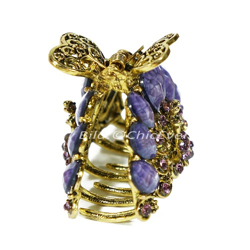 Haargreifer Pfau Haarkneifer Haarklammer Metall & Strass lila violett gold 8196